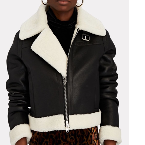 Stand Studio Cropped Black Lorelle Faux Shearling & Leather Jacket/ SMALL/*MINT